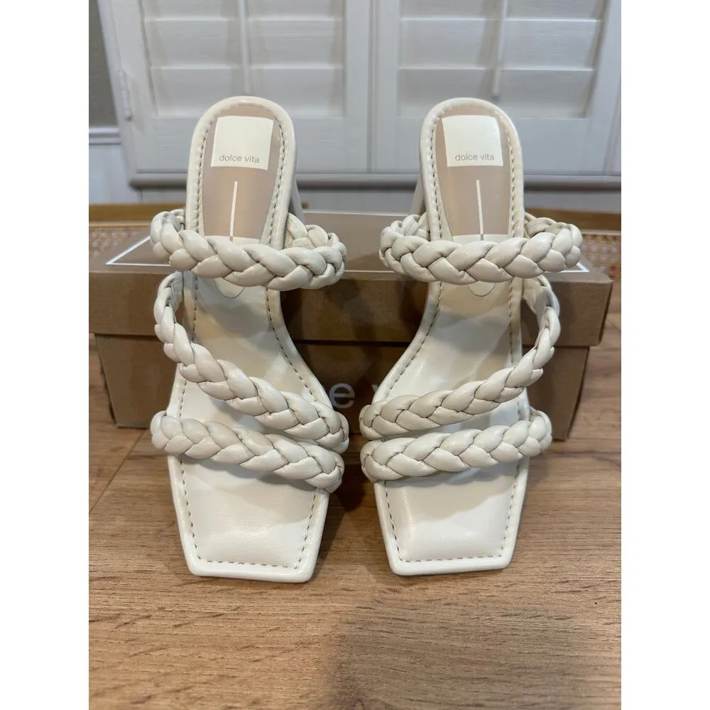 Dolce Vita Pang Heeled Sandals Ivory Stella Size 8 NIB Braided Slip On Strappy White - Image 7
