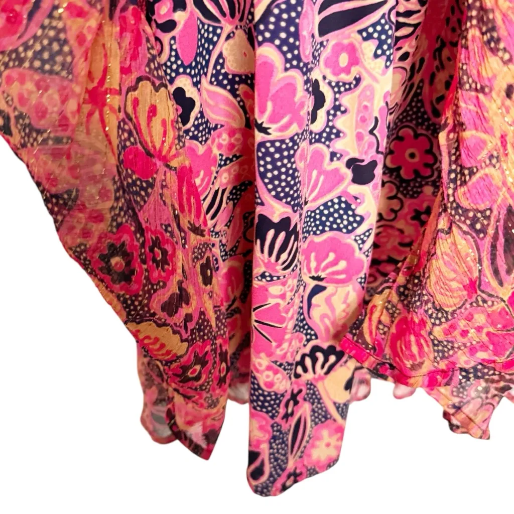 A.L.C. SILVIE METALLIC SILK BLEND FLORAL SMOCKED DRESS SZ 4 - Image 8