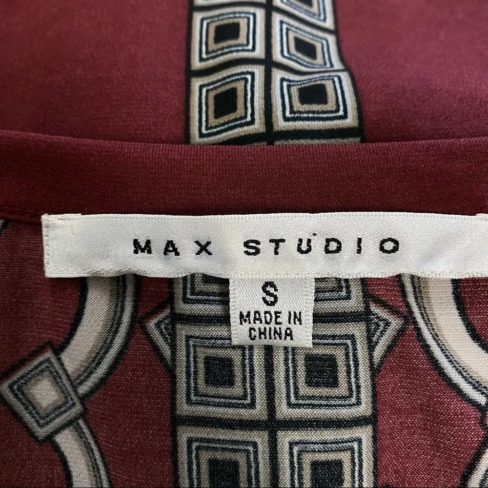 MAX STUDIO Maroon Geometric Print Small Top Blouse - Image 5