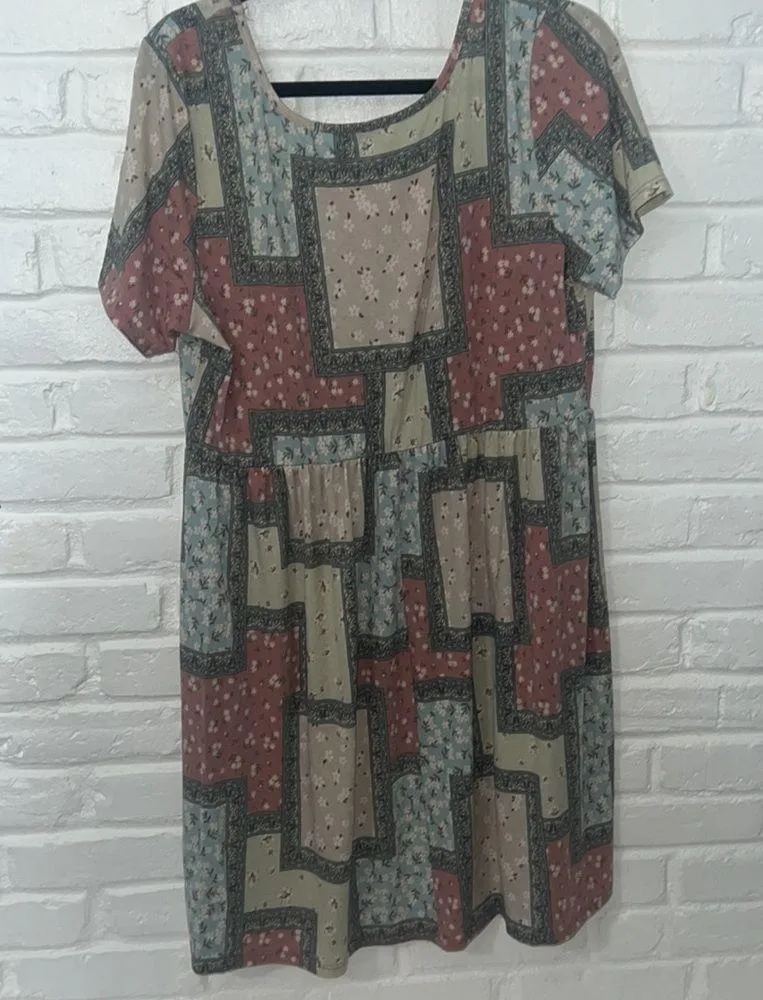 Women light mix color print Casual Dress 1X long fit comfortable stretchy dress - Image 5