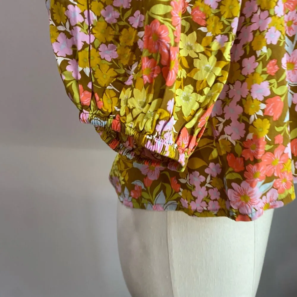 Billabong Beach Floral Puff Sleeve Beachy Daze Blouse Size Large - Image 8