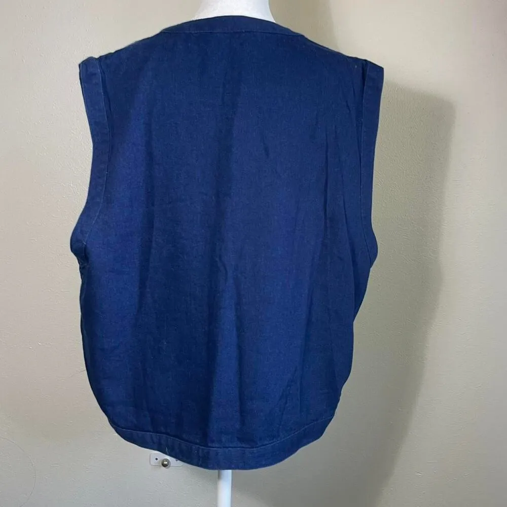 VTG 90s Koret Women XL Embroidered Flower Patchwork Denim Vest Cottagecore Fairy Blue - Image 3