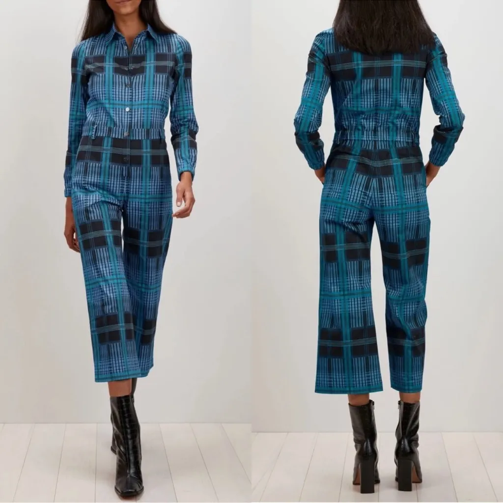 THE KIT Alex Jumpsuit Ocean Plaid Size XS Blue - Image 2