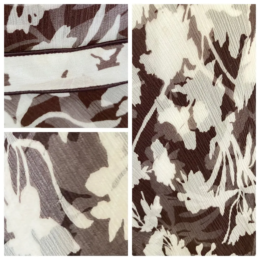 Vintage Y2K 100% Silk Ann Taylor Brown White Floral Midi Dress S/M Size 8 V Neck - Image 15