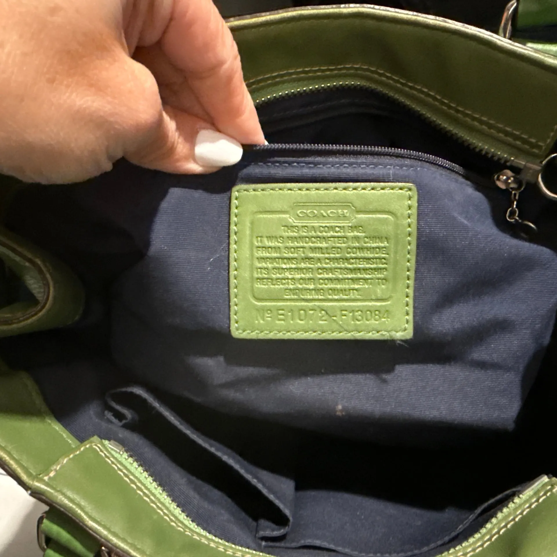 Coach Hamptons Braided Belted Green Pebbled Leather Satchel Bag F13084 - Image 4