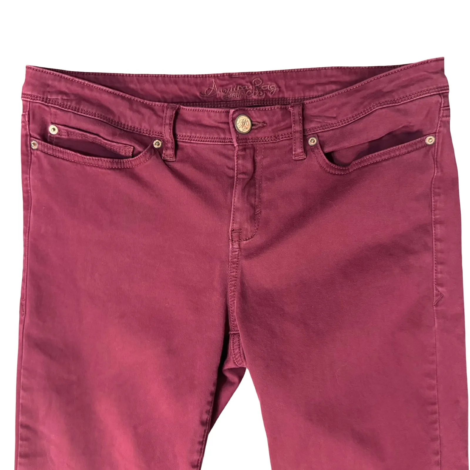 American Rag Maroon Red Burgundy Sateen 5-Pocket Skinny Pants Jeans size 11 - Image 6