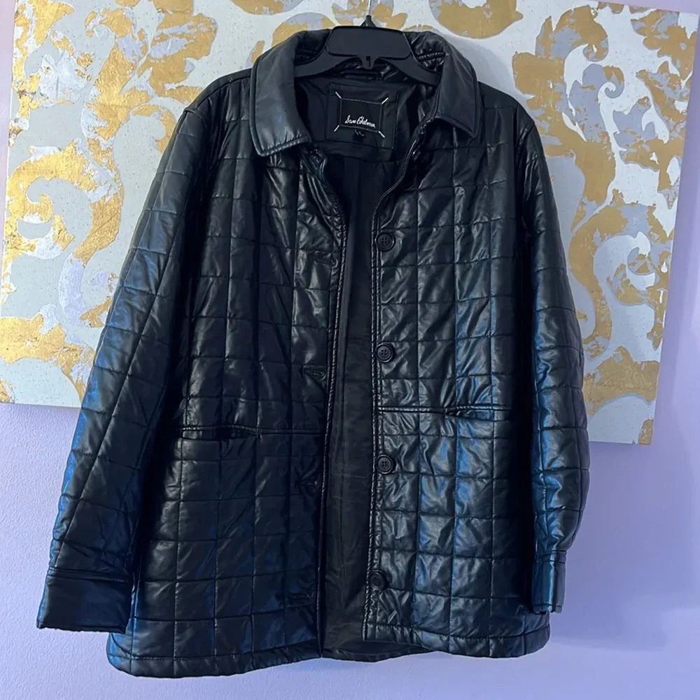 Sam Edelman Size Large Black Faux Leather Quilted Jacket‎ - Image 9