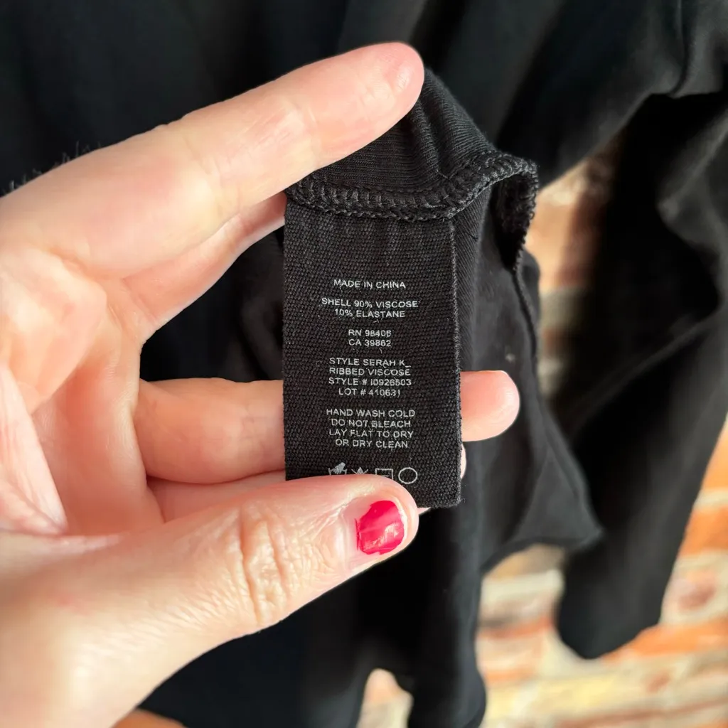 Theory Black Jersey Knit Long Sleeve Tie Detail Shirt Top, L - Image 7