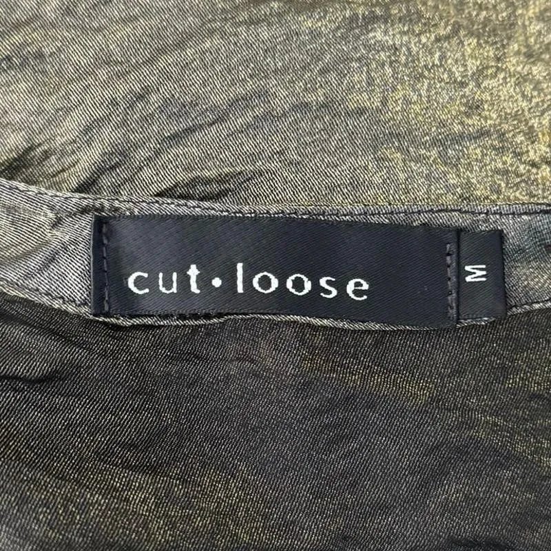 Cut Loose Shirt‎ Womens Medium Green Iridescent Button Up Crinkle Shimmer Artsy - Image 7