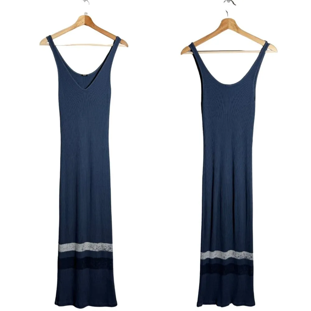 NWOT Revolve Monrow Striped Tank Midi Dress Women's Small Blue Steel Ribbed - Image 3