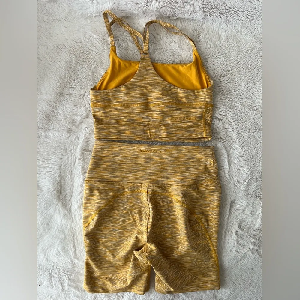 Outdoor Voices Matching Set Free Flow Crop Top and Bike shorts Sunset Yellow - Image 3
