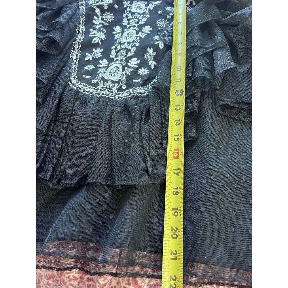 Stellah Whimsy Goth Mesh Black Celestial Boho Top Size M Embroidery Party Size M - Image 9