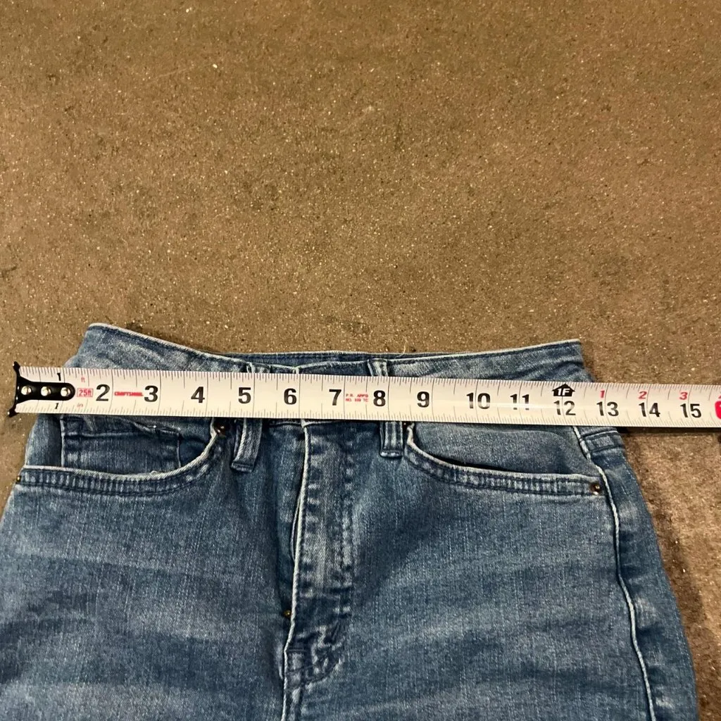 YMI Gigi High Rise Flare Distressed Raw Hem Dark Wash Jeans Women’s Sz 3/26 - Image 6