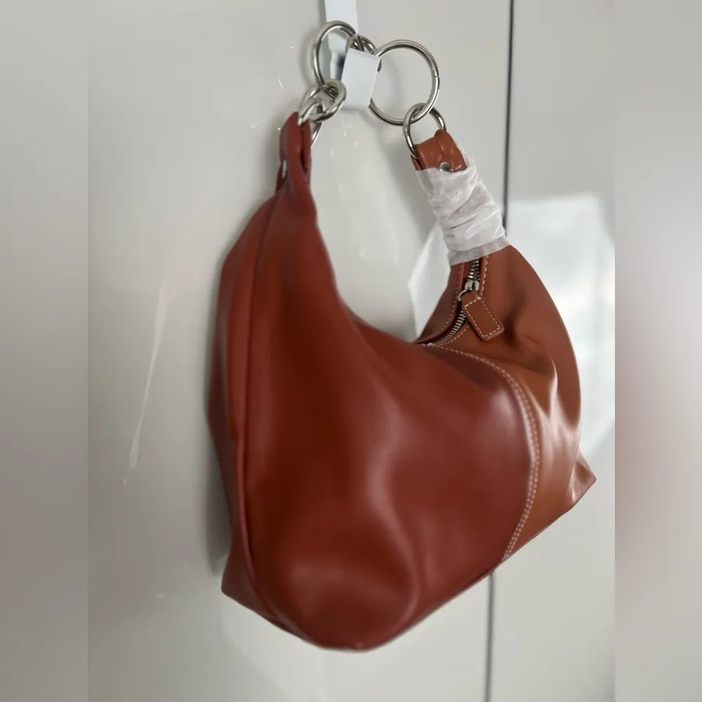 NWT  Two Tone Brown Vegan Leather Handbag Purse Silver Accent - Image 5