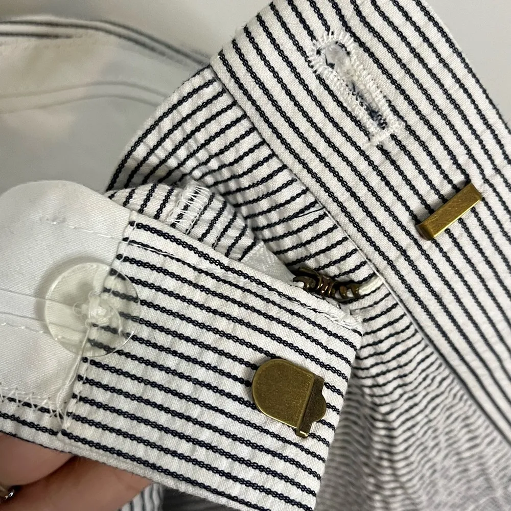 J Crew Seersucker Mini Skirt Gold Buttons 0 Coastal - Image 9