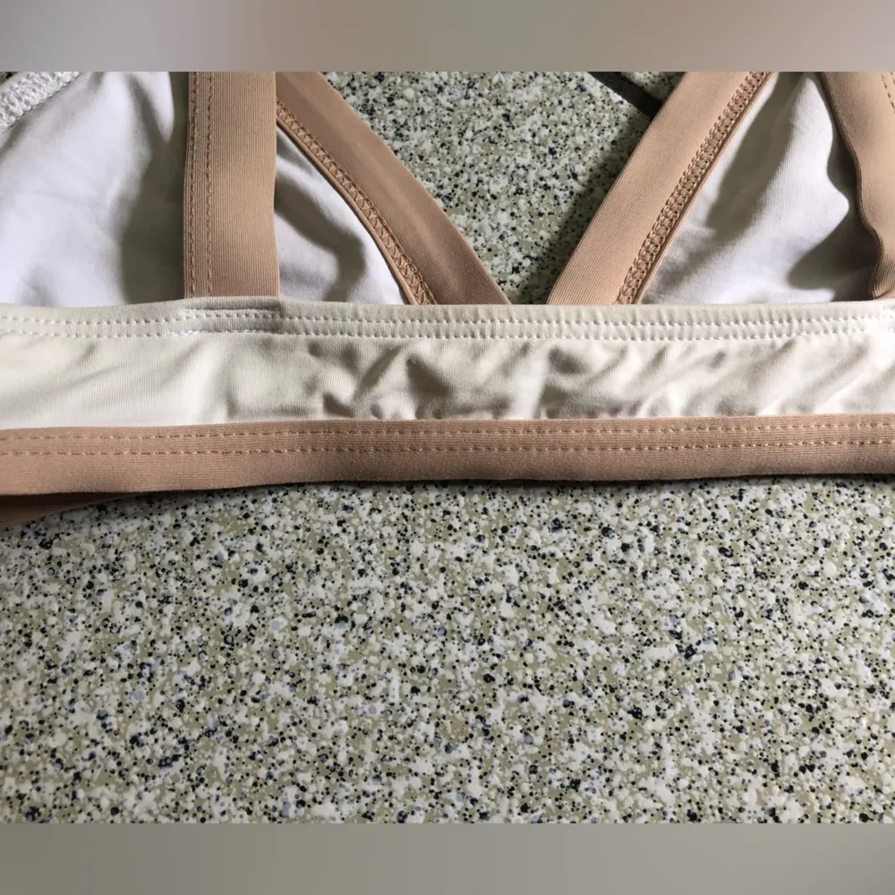 L*space Farrah Bikini Top Bra ONLY in White and Tan Size Small Swim Suit Ribbed - Image 6