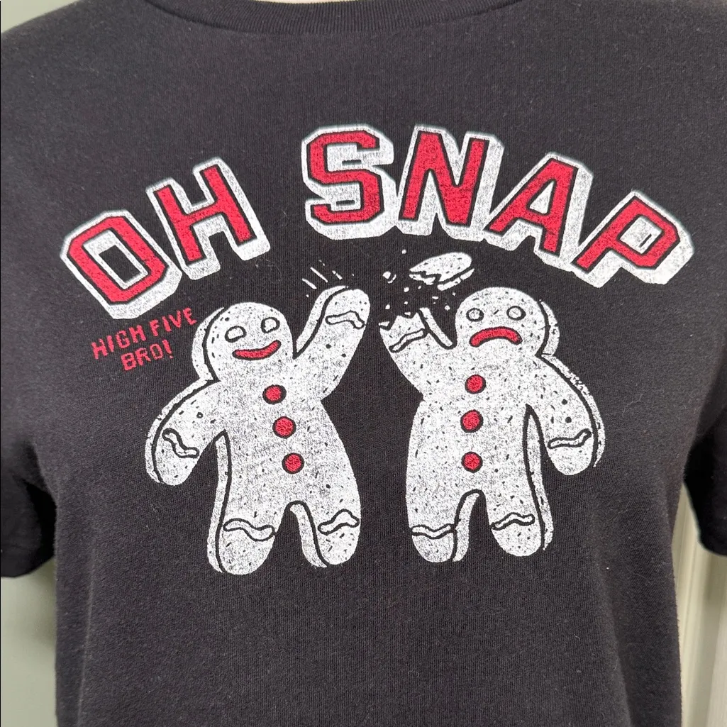 Old Navy Women’s Graphic T-Shirt “Oh Snap” Gingerbread Black Size S Cotton Blend - Image 3