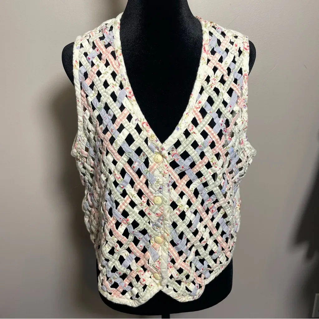 Willow Ridge Vest Basketweave Cutout Floral Cottage Core Vest Vintage Size XL - Image 2