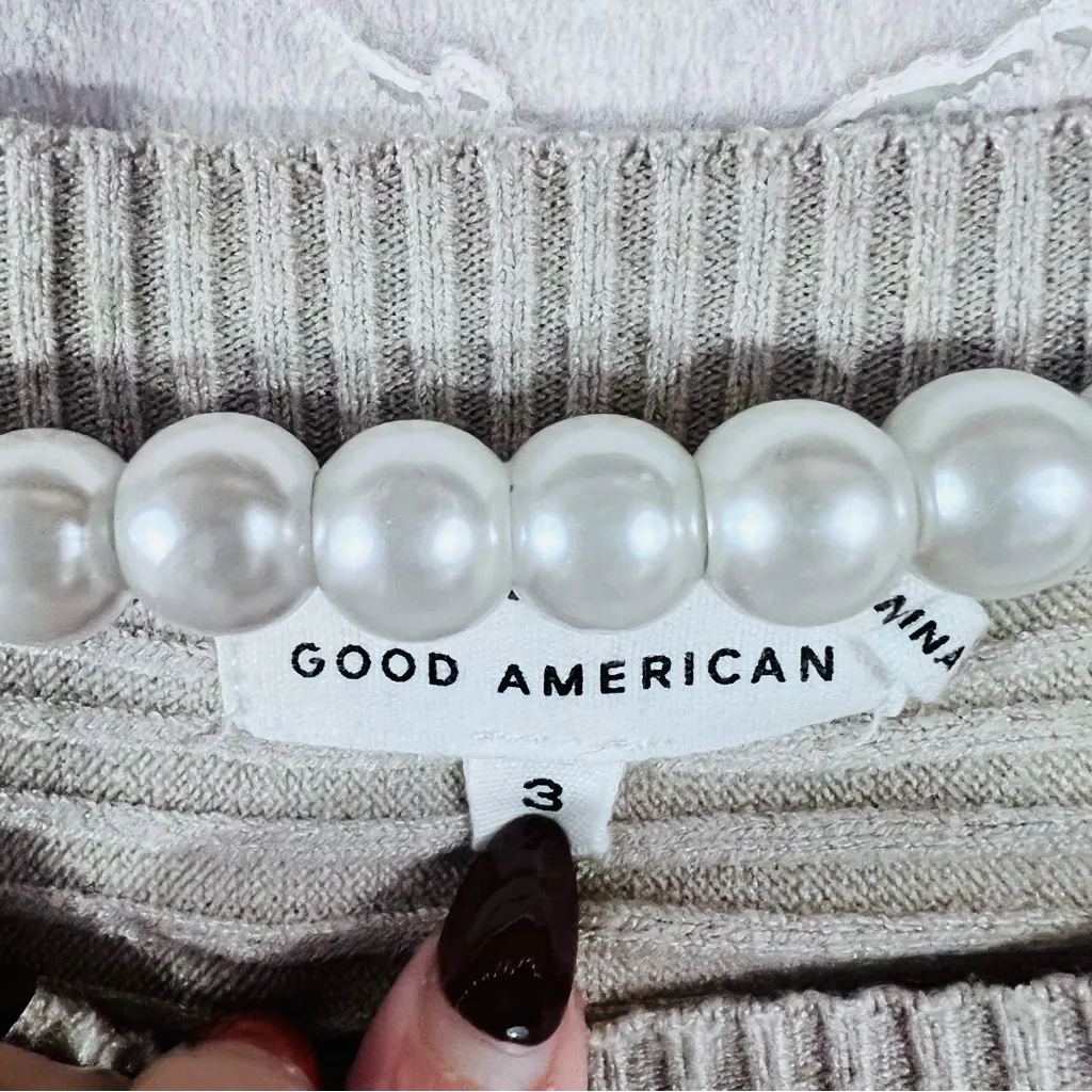 Good American Ribbed Crew Neck Pullover Sweater in Oatmeal Heather Size 3/L - Image 6