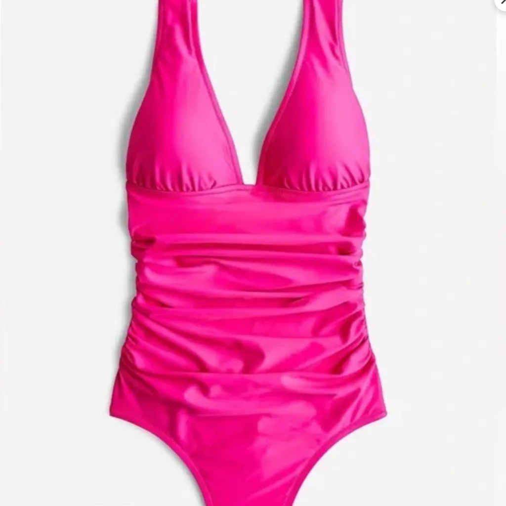 J. CREW Ruched V-Neck One Piece Swimsuit Women's 10 Radiant Fuchsia Beach‎ NEW - Image 4