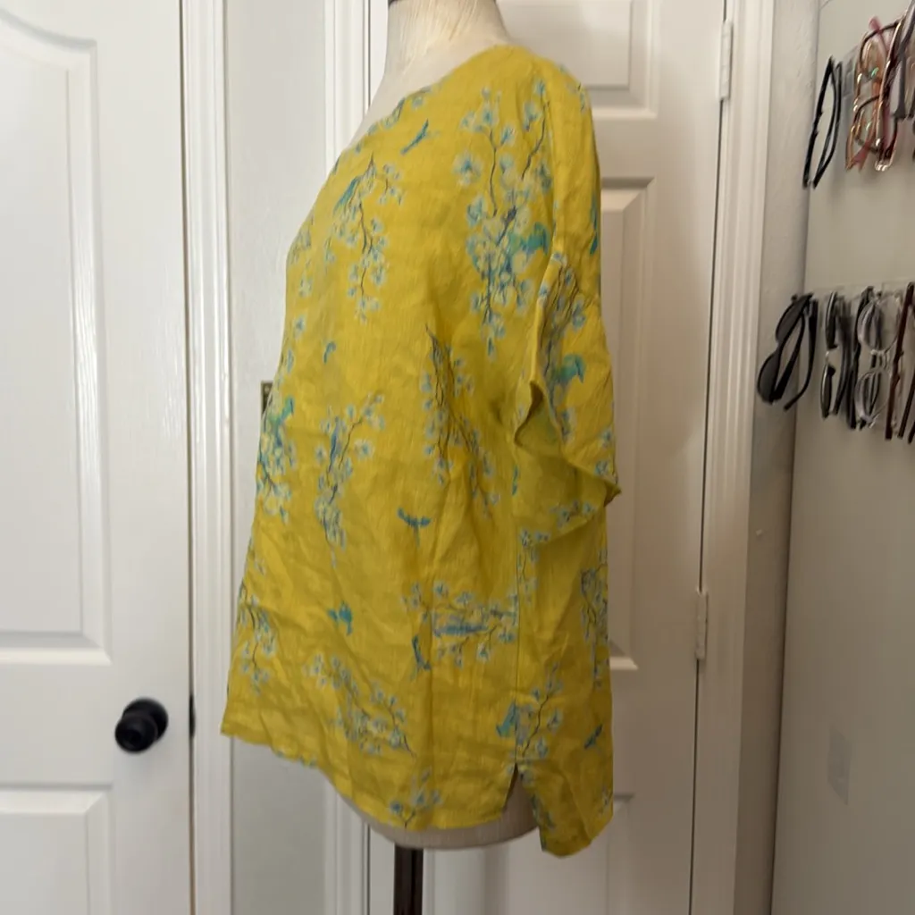 Bellambra linen cherry blossom print blouse Yellow Size L - Image 8