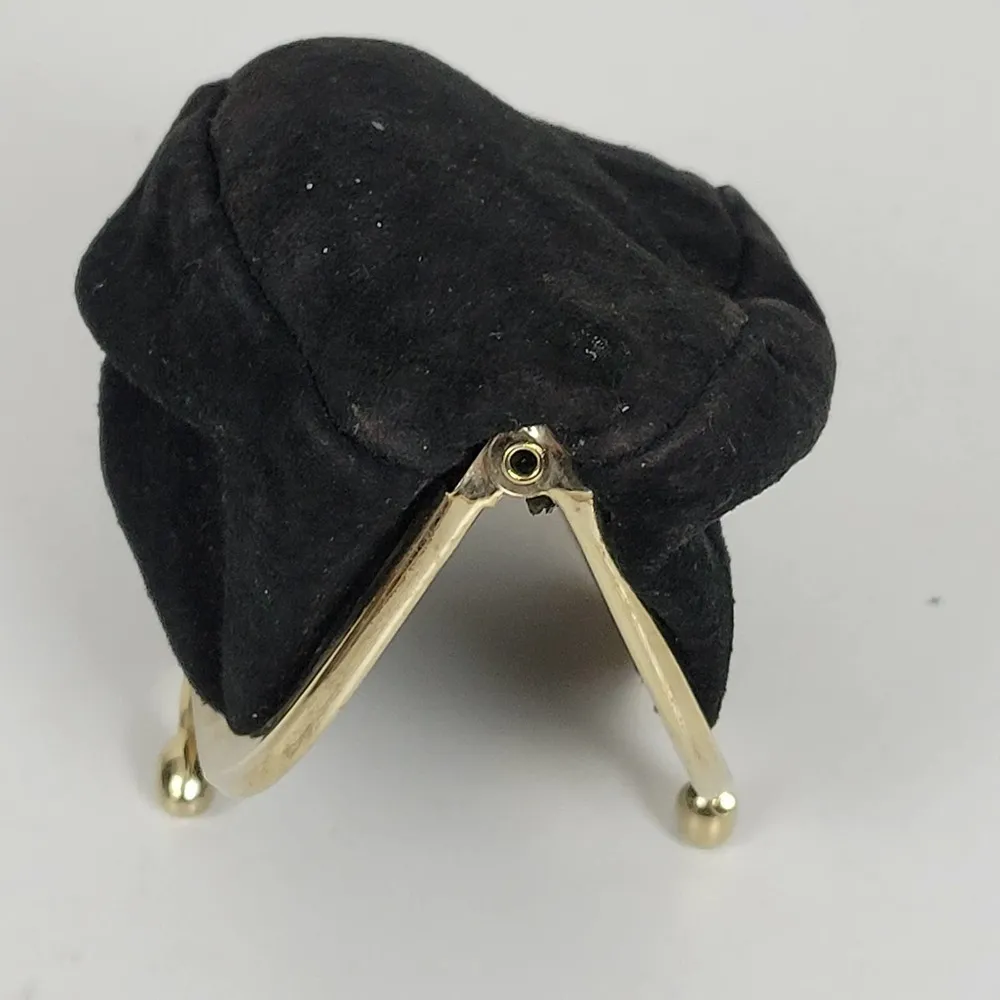 Vintage Womens Velvet Leather Italian Coin Purse Wallet Black Kiss Clasp Closure - Image 8