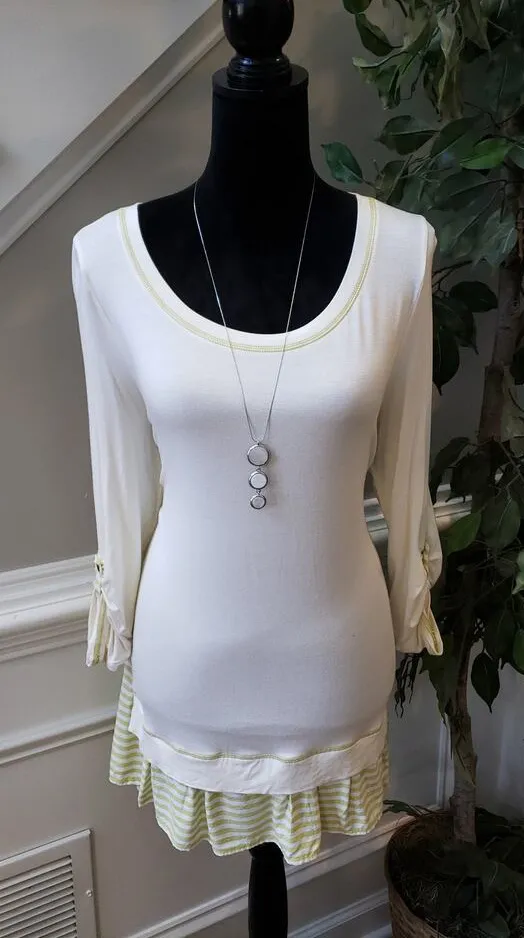 Matilda Jane Crewneck Tunic Women's Medium Ivory Long Sleeve With Striped Ruffle - Image 1
