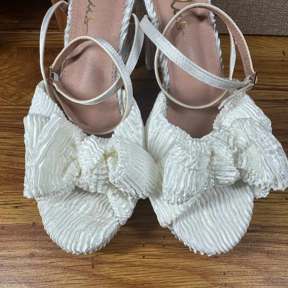 Lulus Platform Heel Women Size 8.5 Lilsa White Bow Platform Ankle Strap Bride - Image 2