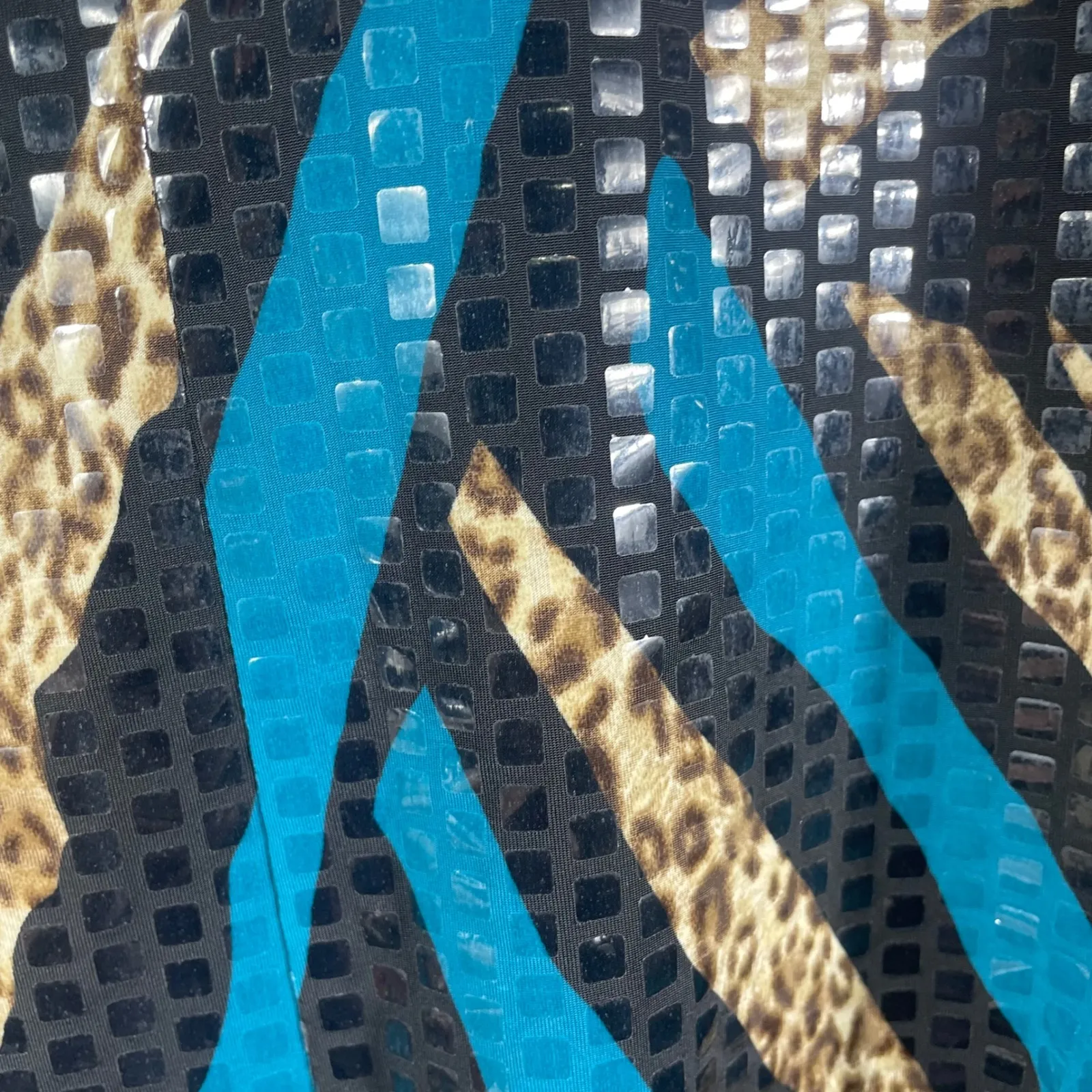 Misook Sequin Animal Print Jacket Zip Front Black Teal Gold Large‎ Made in Korea - Image 8