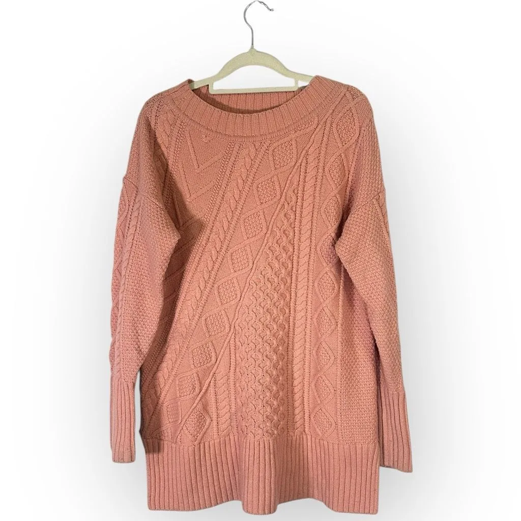 J Crew Cable Knit Patchwork Wool Blend Tunic Sweater K2428 Seashell Pink Medium - Image 3