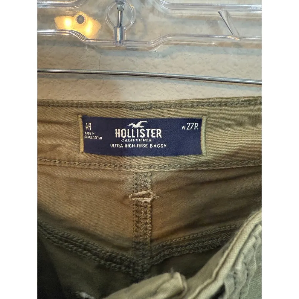 Hollister Ultra High Rise Baggy olive green cargo pants 27R - Image 4