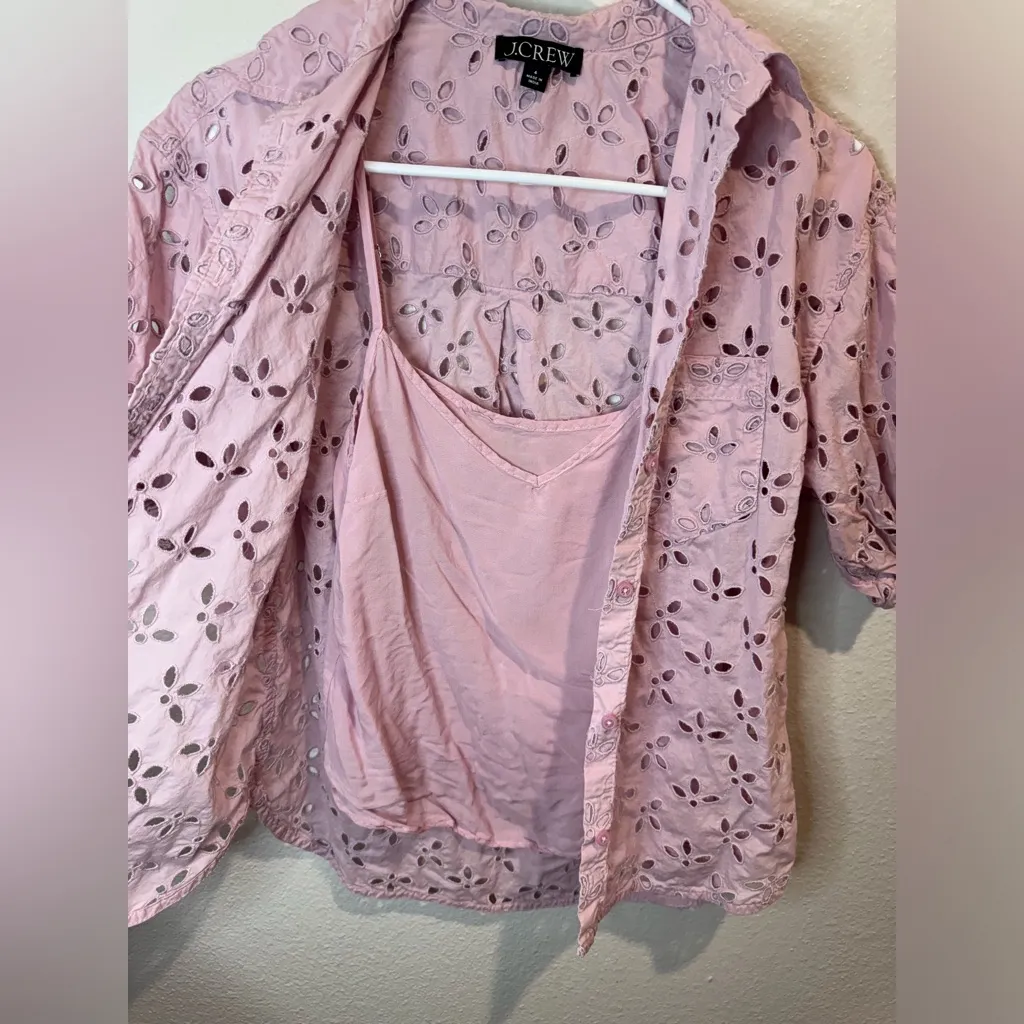 J.‎ Crew Women’s Pink Spring Garden Floral Eyelet Cotton Top Blouse Size 4 - Image 7