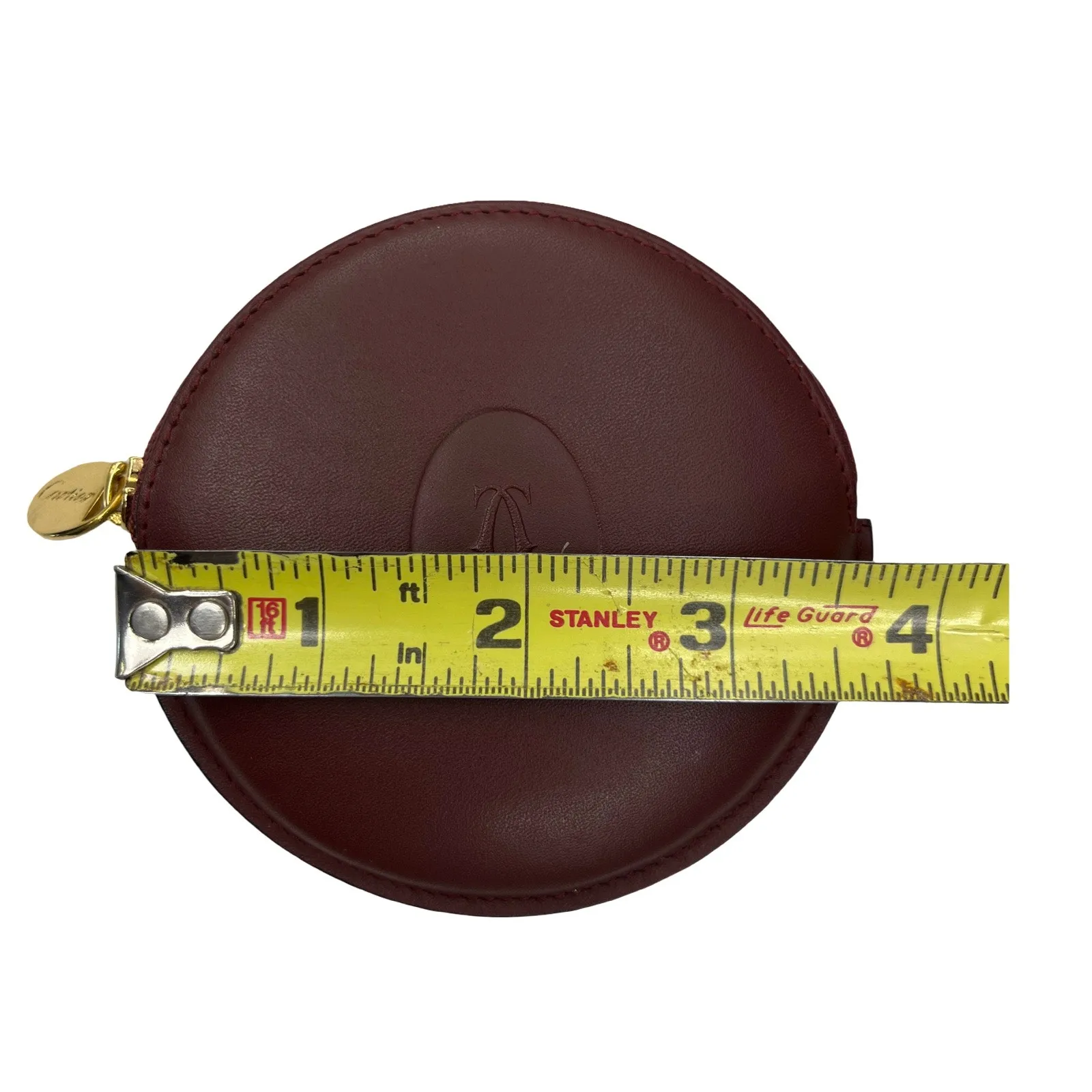 Vintage Must de Cartier Bordeaux Round Coin Purse Leather Gold Zipper Spain - Image 13