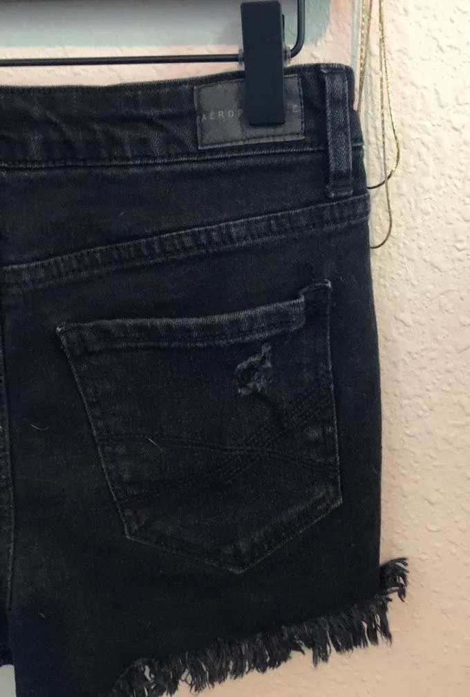 Aeropostale High Waisted Black Distressed Shorts - Image 4