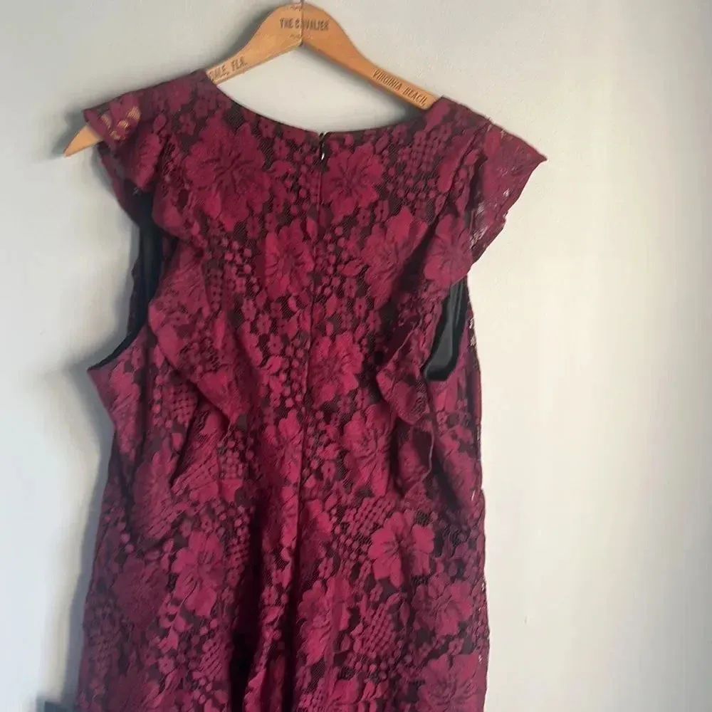NEW Lulus Molinetto Burgundy Lace Ruffled Tiered Sleeveless Maxi Dress - Image 8