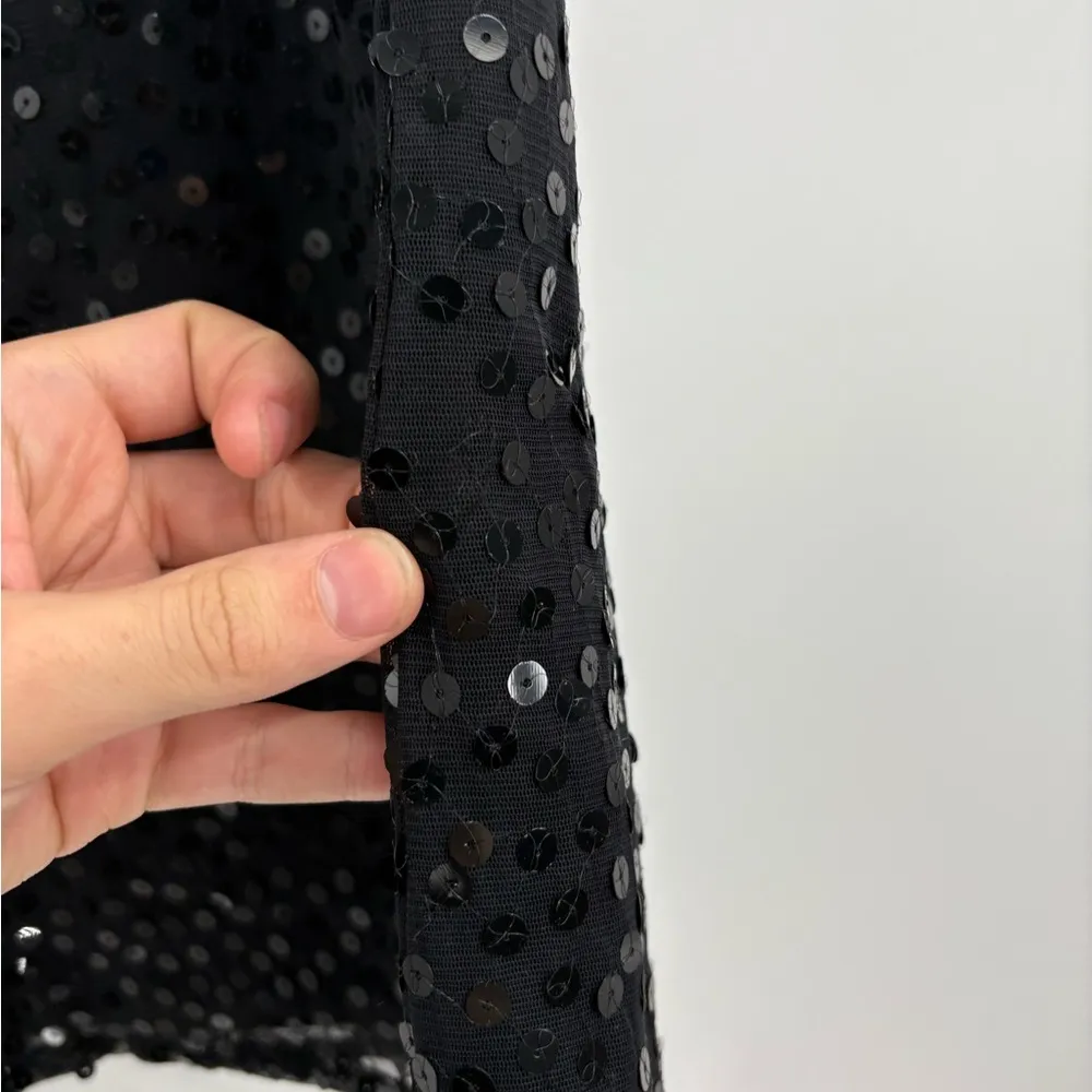 Vintage Y2K 2000s edgy cocktail boho disco sequin midi black skirt size 25 - Image 14