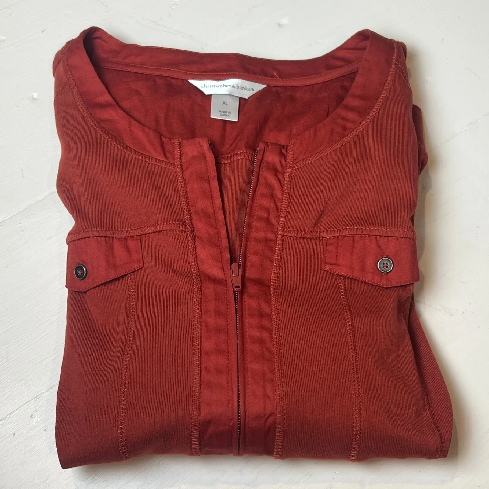 Christopher & Banks Rust Cotton Utility Zip Jacket Women's XL - Image 5