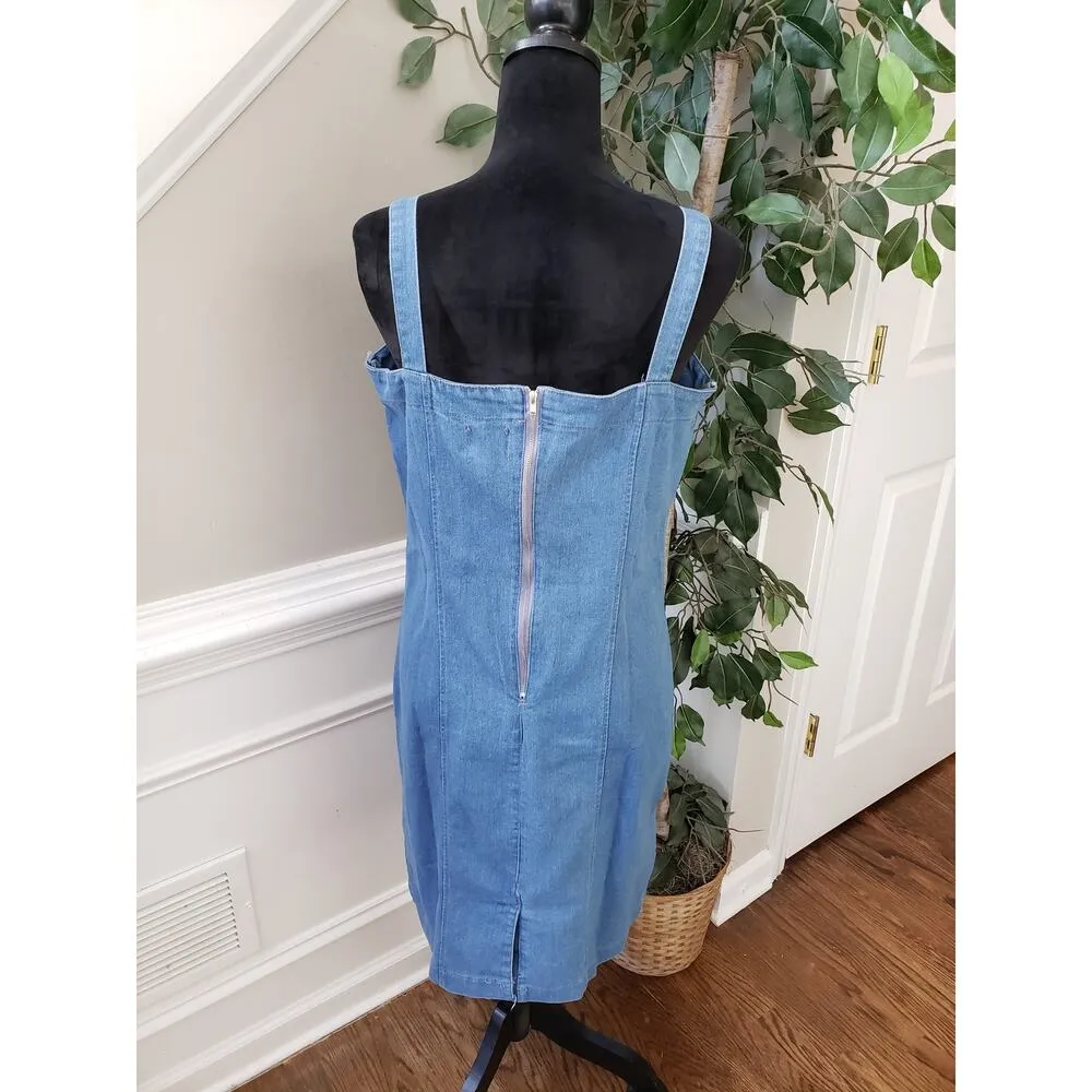 Love by Chesley Shift Dress Women's Medium Blue Denim Cowgirl Buckle Back Zip - Image 4