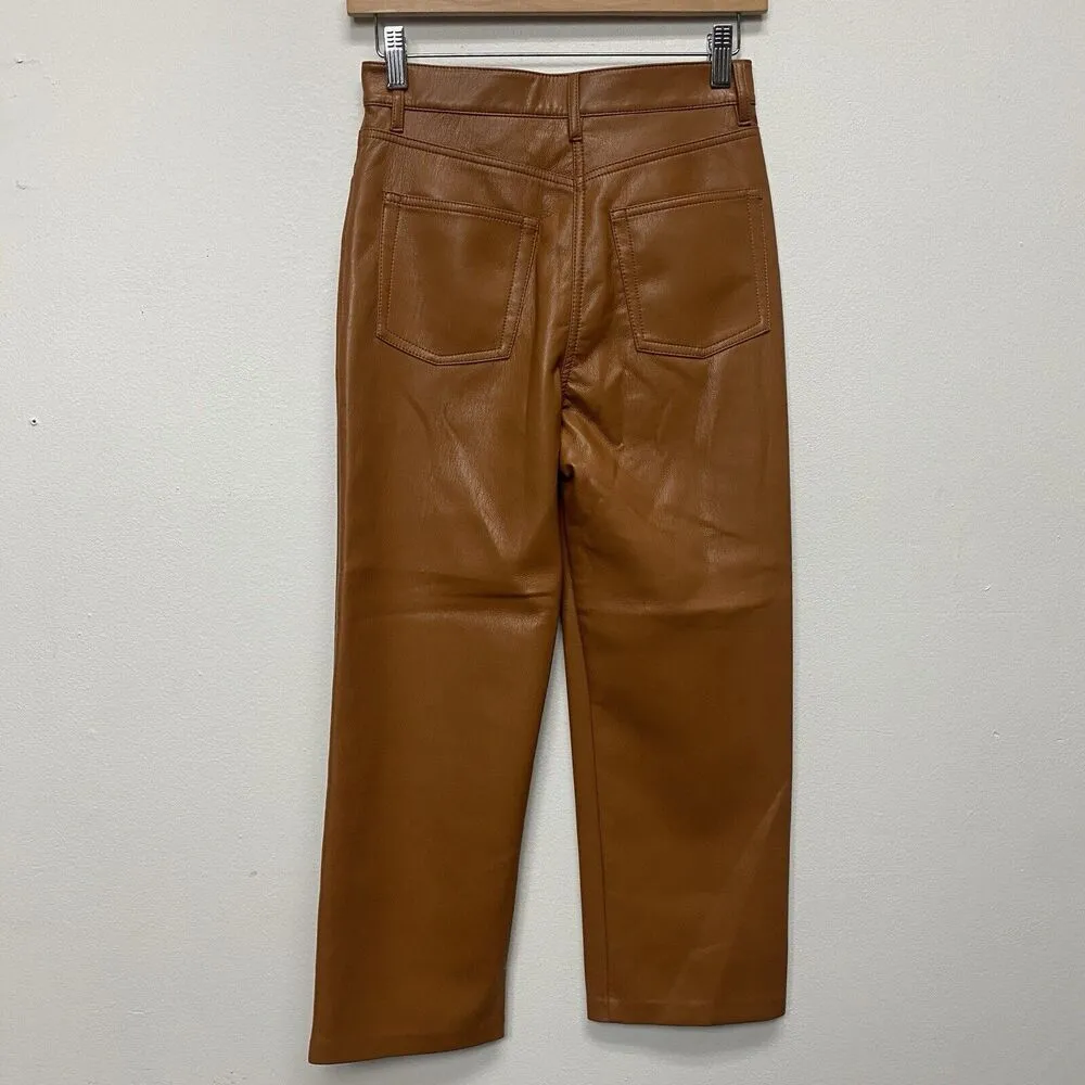 Aritzia Wilfred Women Sz 2 Melina High Waisted Vegan Leather Pant Constant Camel - Image 3