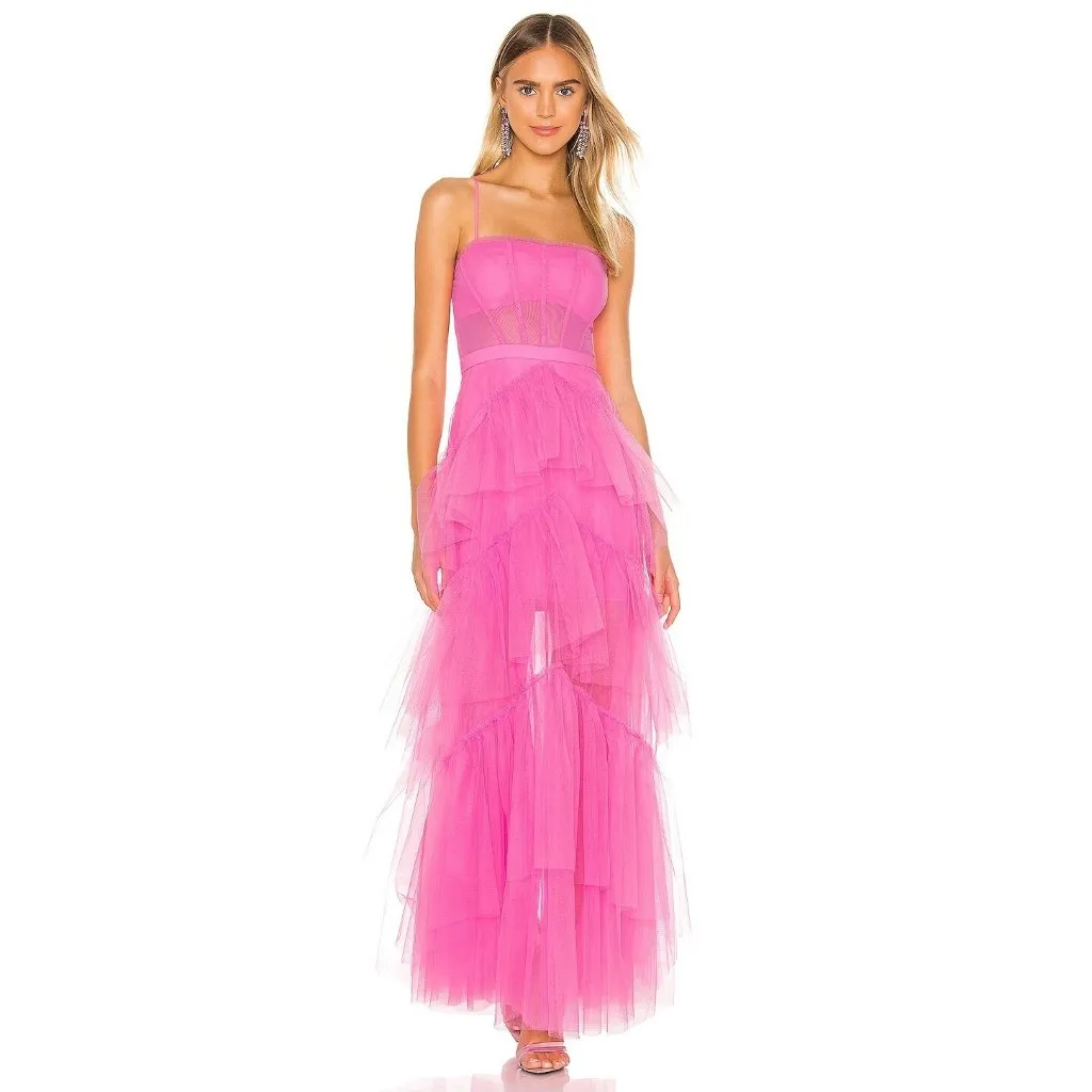 NWT BCBG MaxAzria Oly Corset Gown in Flamingo Pink Tiered Ruffle Tulle Dress 2 - Image 5