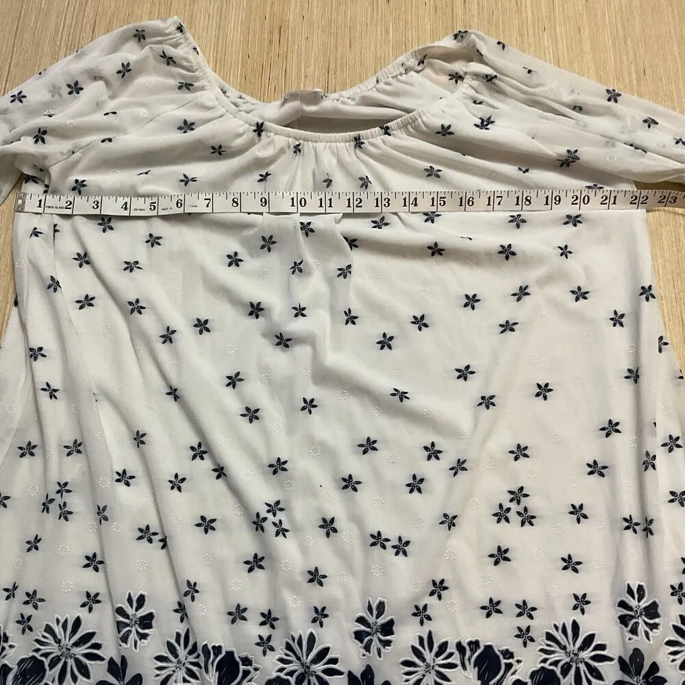 Siren Lily Dress Blue White Floral Motif Size 1X Bell Sleeve Midi Dress Fairy - Image 4