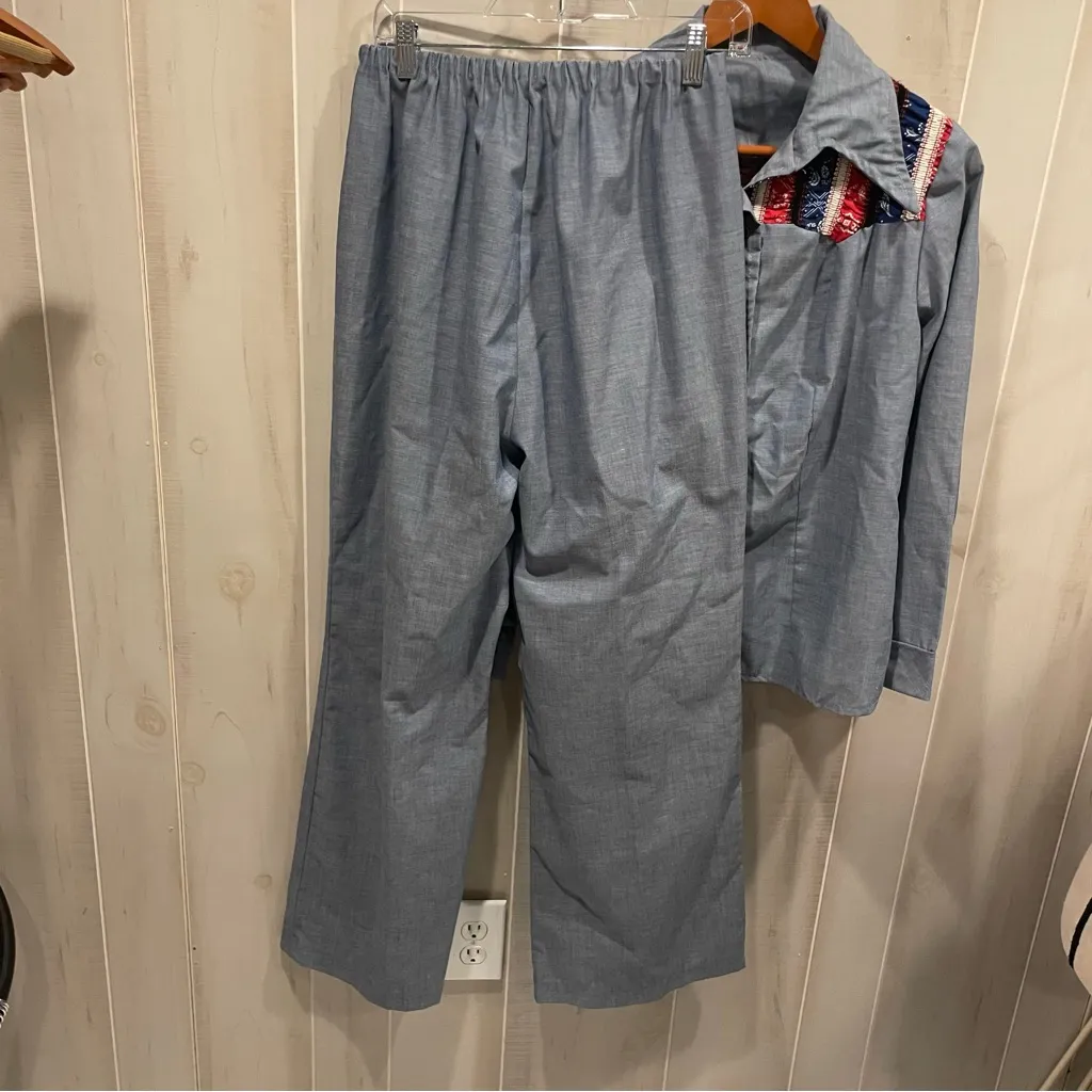 Vintage 70’s 2 piece butterfly collar handmade shirt and pull on bellbottoms set - Image 8