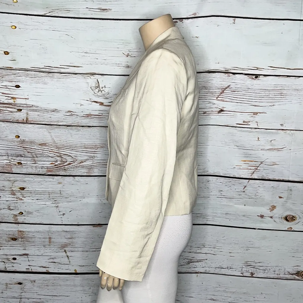 Calvin Klein NWT Size 16 Stone Tan Notch Collar Linen Blend Blazer Jacket - Image 2