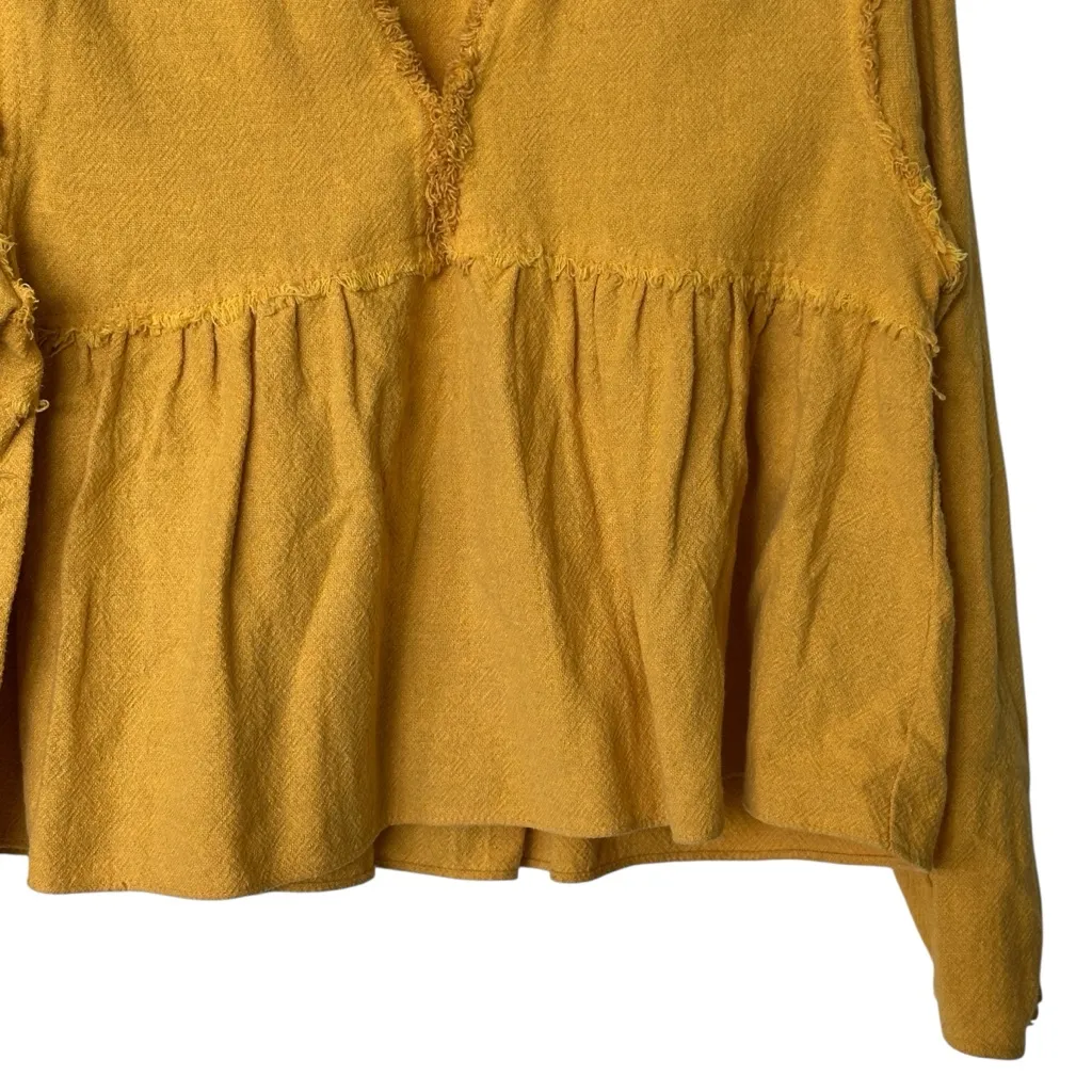 Zara Mustard Yellow Frayed crop babydoll top M - Image 5