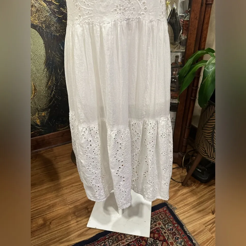 EUC KINGS ROAD WHITE EMBROIDERED MAXI DRESS W RUFFLED GENEROUS SKIRT Size XL - Image 4