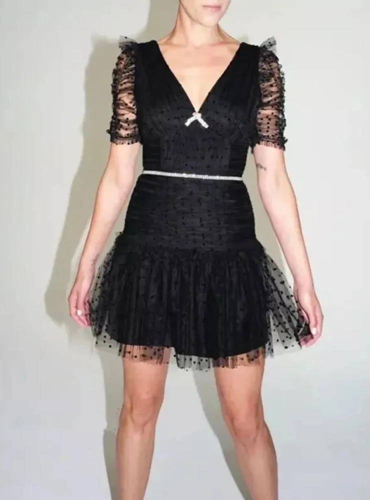 NWT Self Portrait Black Dot Mesh Mini Dress Size 2 - Image 3