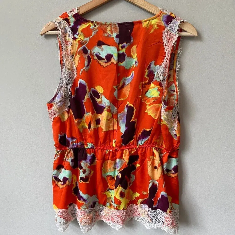 NWOT Rebecca Minkoff Women's Medium Sleeveless Floral Lace Trim Tank Top Orange - Image 11
