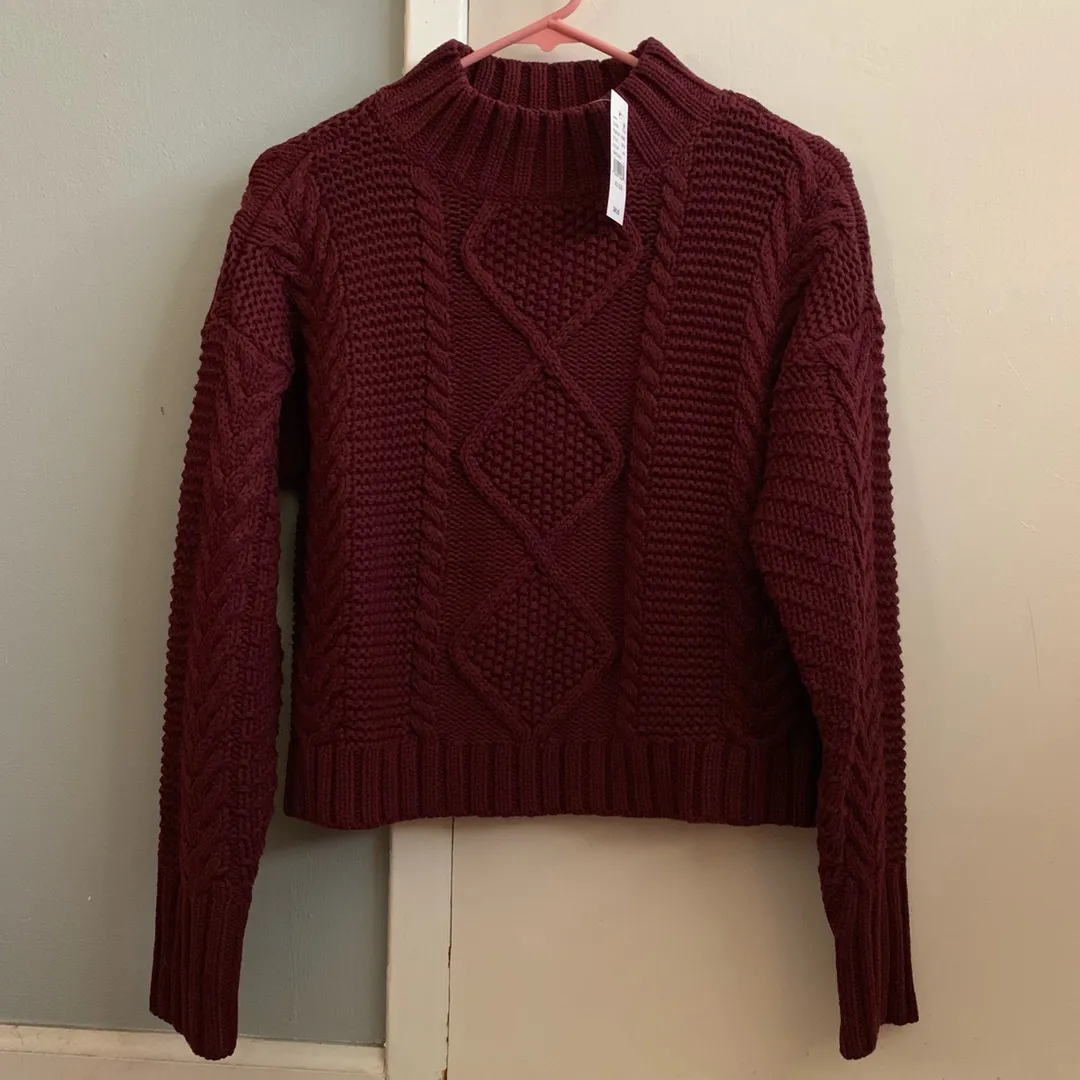 PacSun  Burgundy Cable Knit Boxy Sweater - Image 6