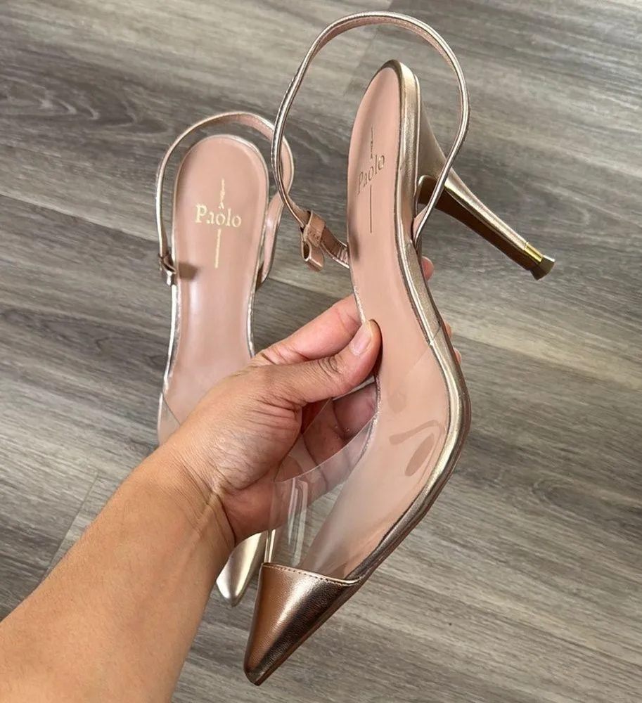 Paolo Metallic Slingback Heels Pointed toe Pump (Missing Ankle Strap) Silver Size 11 - Image 3