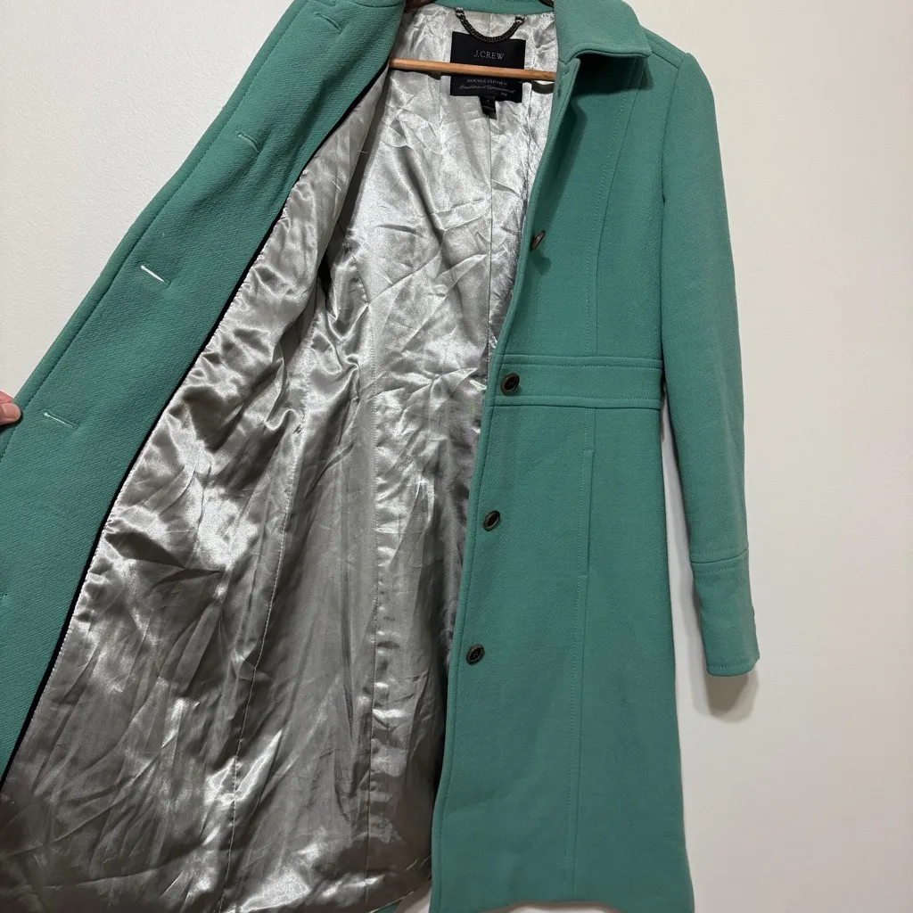 J Crew Classic Lady Day Coat Size 2 Wool Double Cloth Green - Image 9